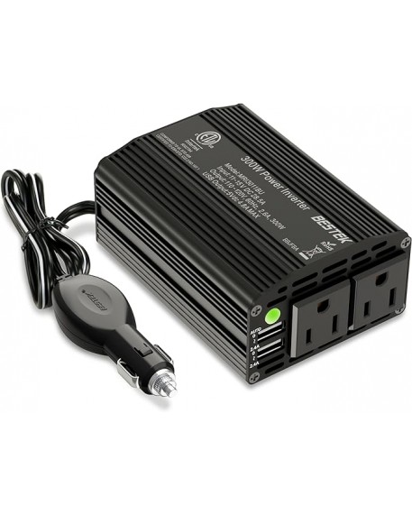BESTEK 300W Power Inverter DC 12V to 110V AC with 4.2A Dual USB Ports and 2 AC Outlets Adapter (Black)